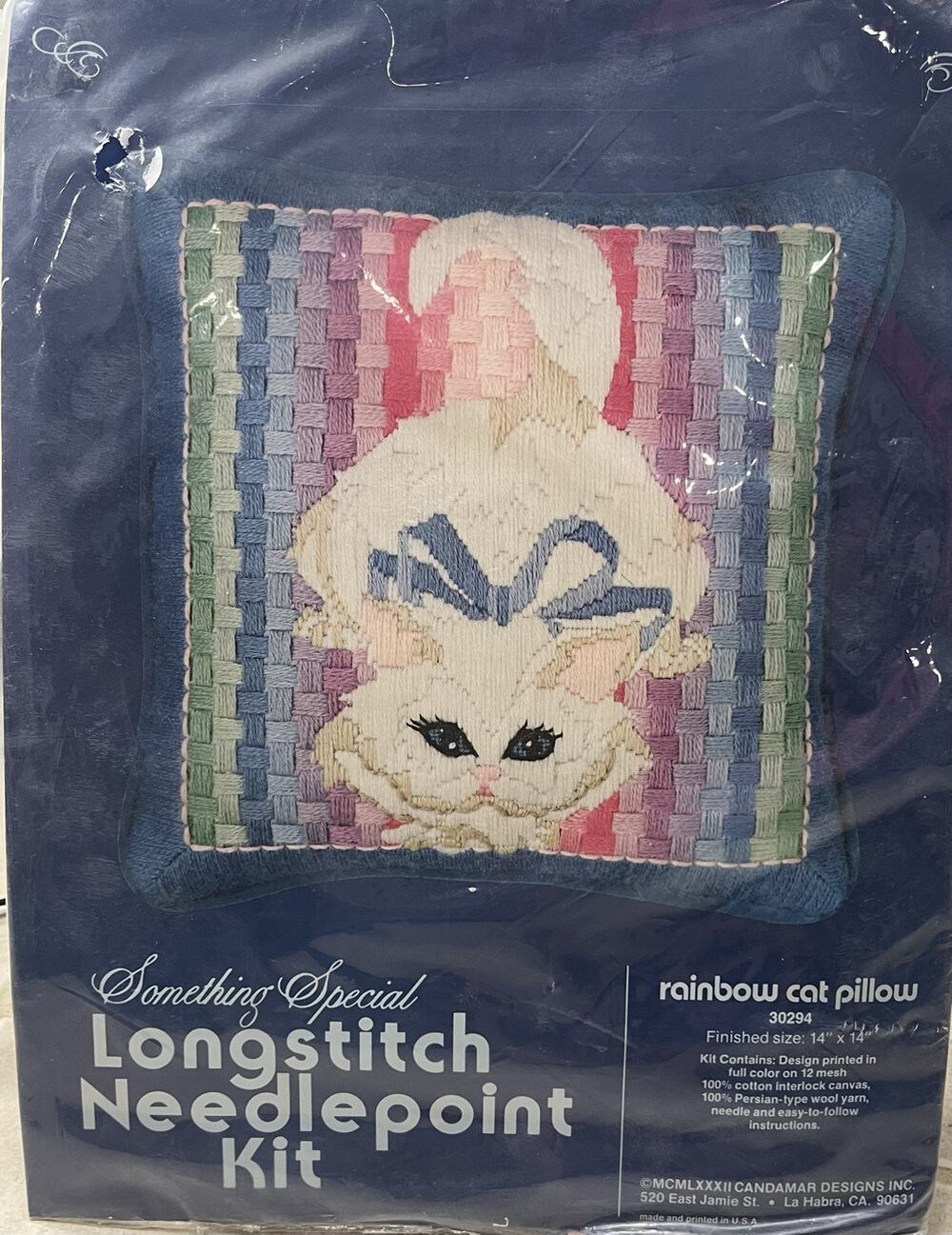 Cat Pillow Needlepoint Kit Something Special Rainbow 30294 14 x 14 Catcore